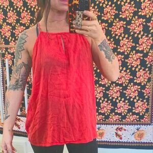 100% cotton red flowy tunic tank top